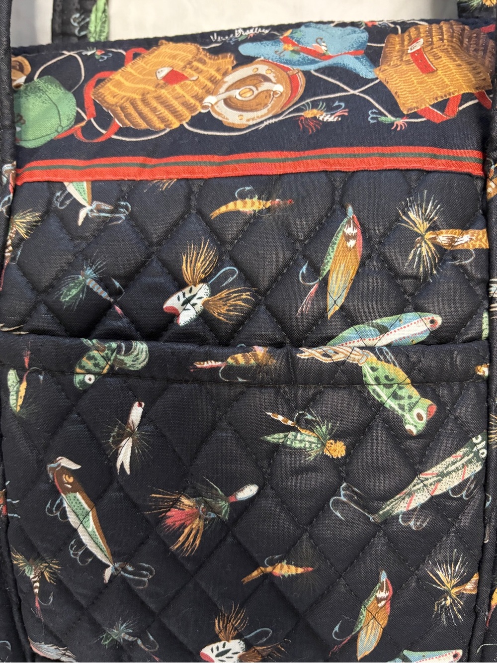 VTG Vera Bradley Lures Fly Fishing Quilted Tote Bag Rare 90s Pristine - Picture 5 of 10